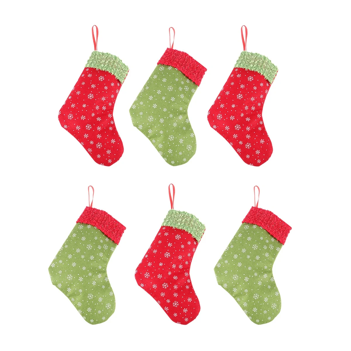 

6pcs 7 Inches Christmas Stocking Bags Red Green Pattern Hanging Fireplace Ornaments Non-Woven Gift Socks For Kids Candies Treats