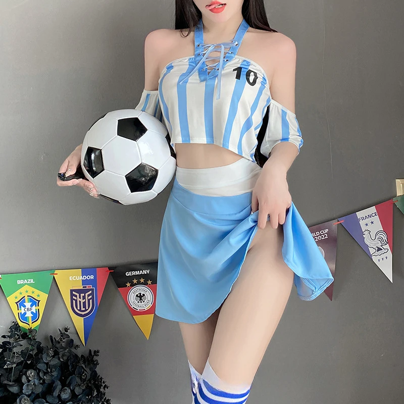 

Ball Games Women Girl Baby Cheerleading Argentina Soccer Uniforms Stage Performance Brasil Mini Skirt Role-play Cosplay Costumes