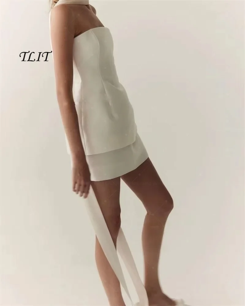 TLIT Customized 2026 A Line Strapless Short Wedding Dresses With Scarf Sleeveless Party Dress Women Occasion Homecoming Gown