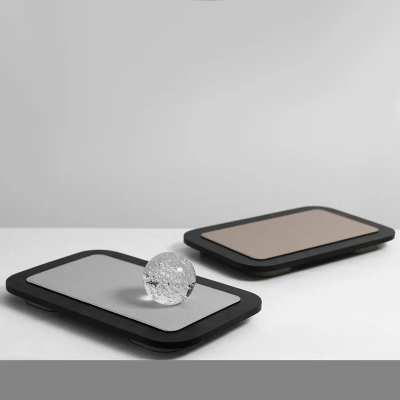 

Simple modern creative leather, wooden geometric tray model room hotel decorative plate ornament restaurant soft decoration