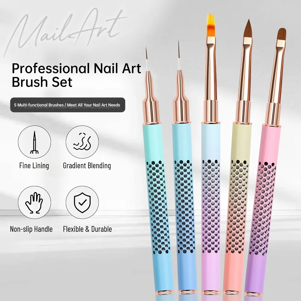 5pcs Nail Art Liner Brush Set UV Gel Nail Brushes Kits French Stripe Line Painting Drawing Flower Pen Professional Manicure Tool