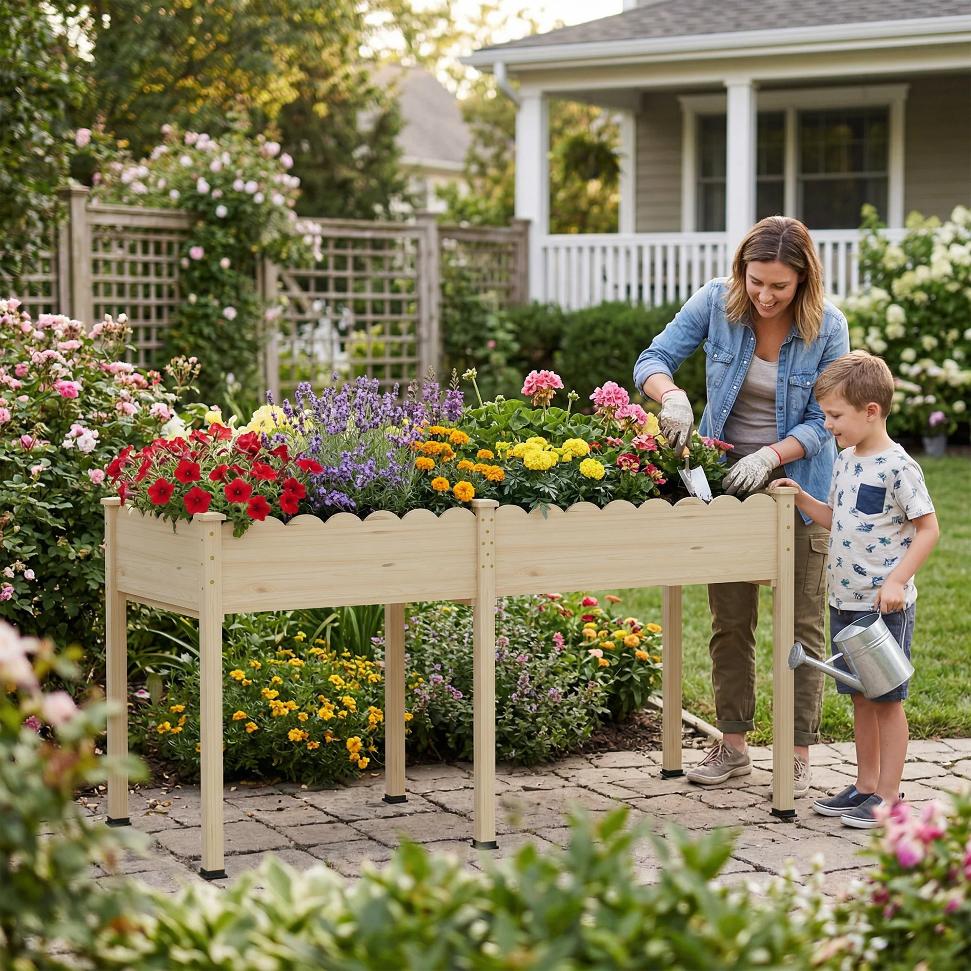 Wooden Raised Garden Bed Elevated Planter Box with Flower Box Shelf Outdoor Plant Vegetable Herb Bed for Balcony Garden view 2