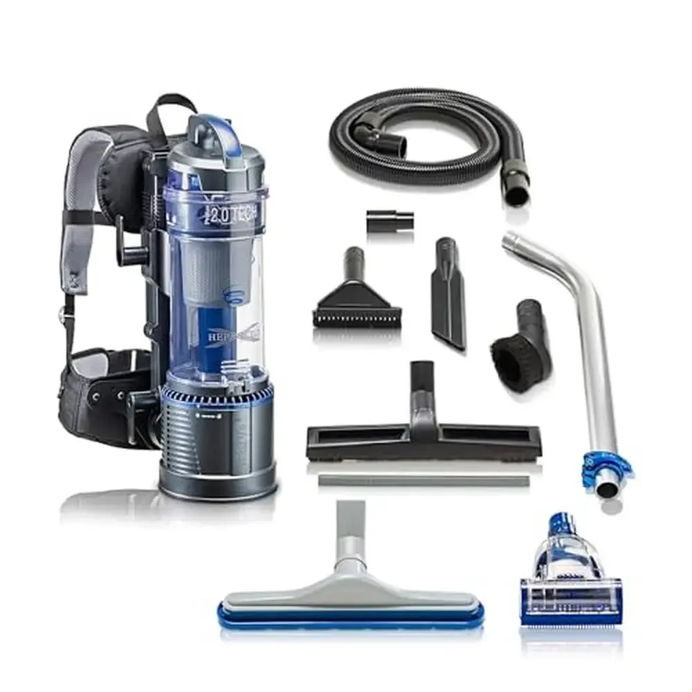 

Lightweight Backpack Vacuum Cleaner Double HEPA Filtration Residential & Industrial Use Adjustable Wand & Straps Bagless