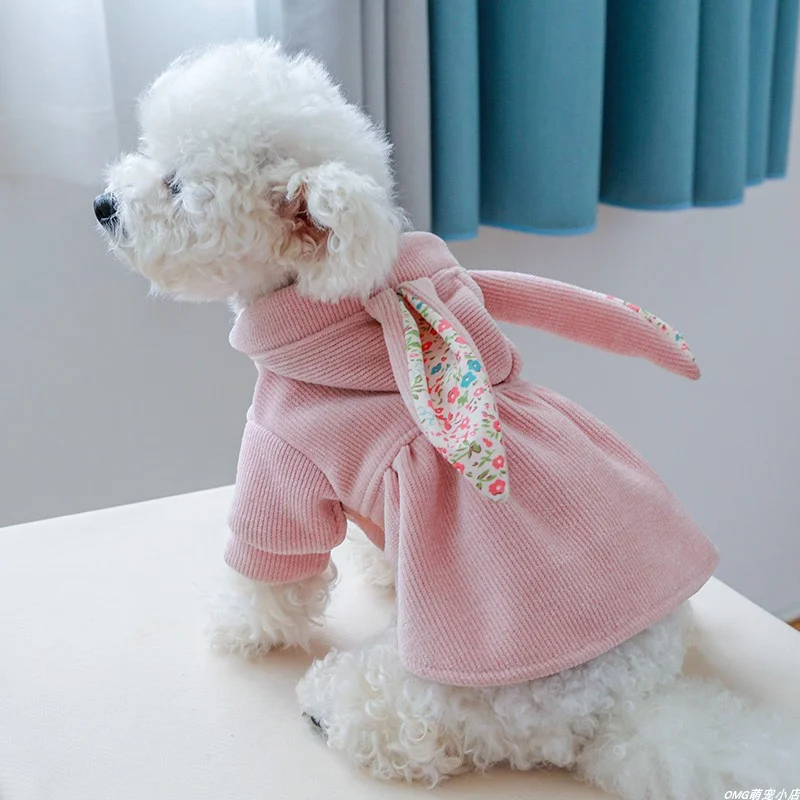 1PC pet clothing for cats in autumn and winter, thickened pink rabbit windbreaker suitable for small and medium-sized dogs