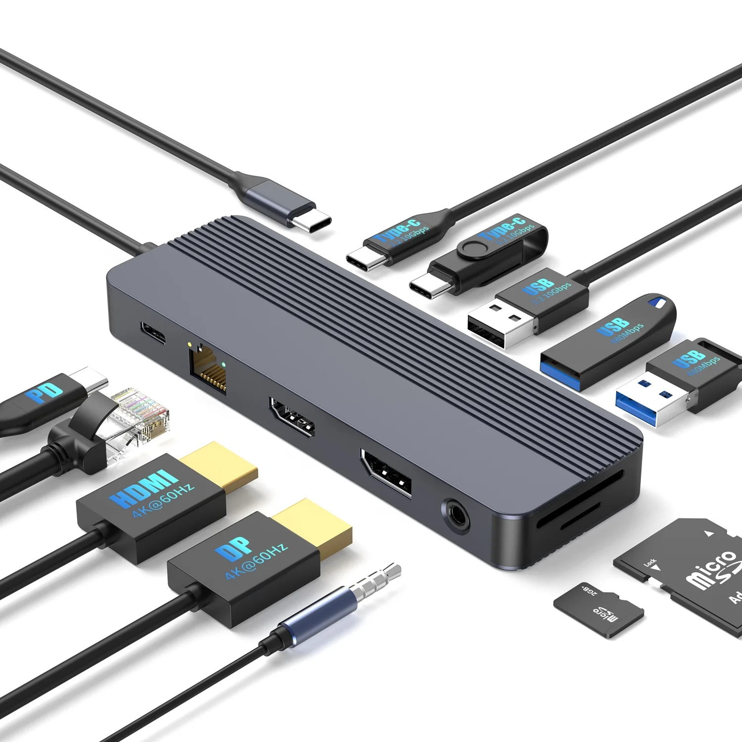 12-in-1 USB-C Docking Station Dual 4K 60HZ Display, 100W PD Charging, 10Gbps USB-C/A Ports, SD Card Reader
