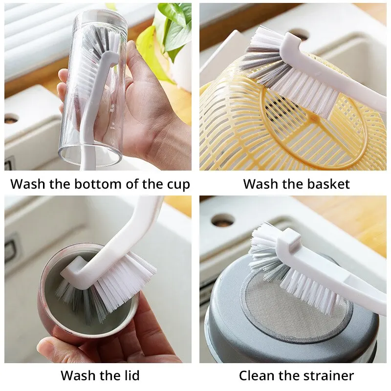 Japanese Style Sink Brush Cleaning Cup Brush with Long Handle Elbow Design Tail Hole Wall Hanging Crevice Cleaning Accessories