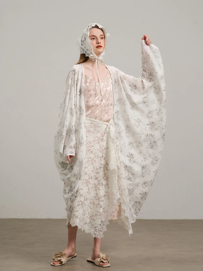 

Niniliuiu Ink Print Open Cardigan New Chinese Sle Slim Fit Oversized on Versatile Outerwear Spring Autumn Sun Protection