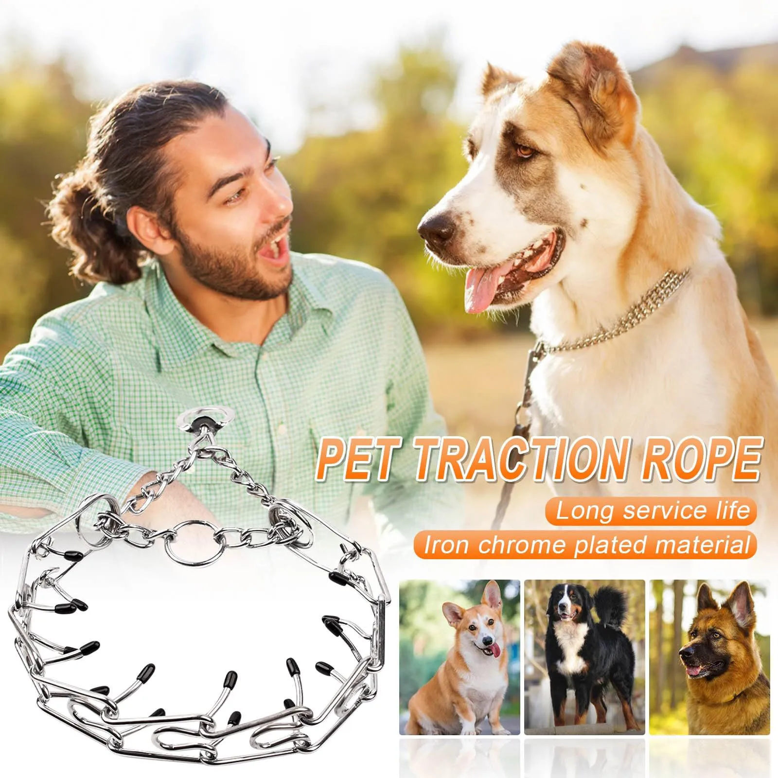الكلب مكافحة سحب طوق تدريب كبير الكلب الحيوانات الأليفة التدريب تحفيز الكلب التدريب سلسلة قابل للتعديل انفصال الحيوانات الأليفة الشق خنق طوق