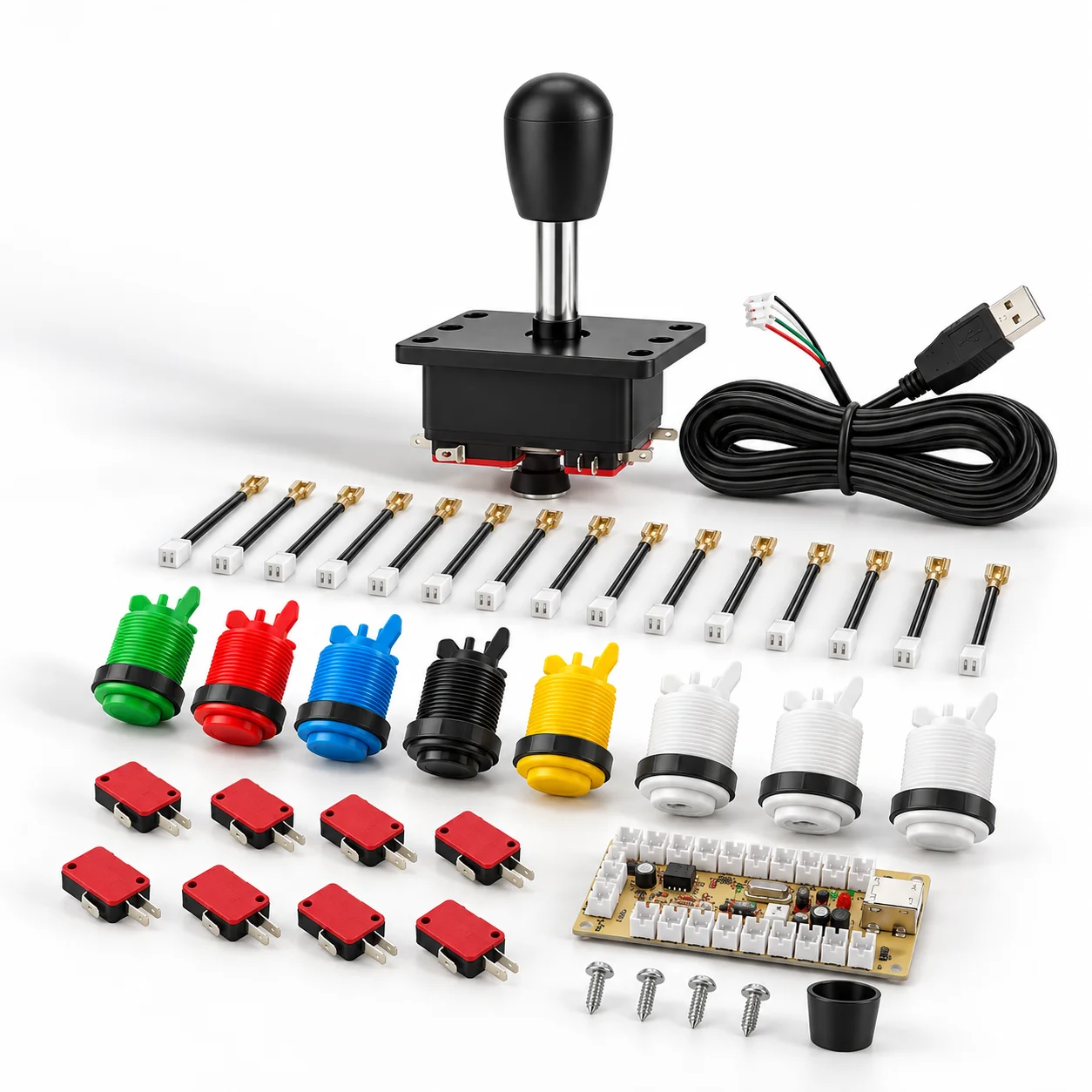 Arcade DIY Kit HAPP Style Joystick Push Buttons USB Encoder with Microswitch for MAME JAMMA Multicade Game Machine
