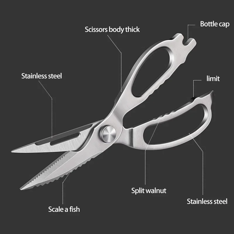 All stainless steel strong chicken bone scissors can be split multi-functional kitchen home fish bone scissors one steel