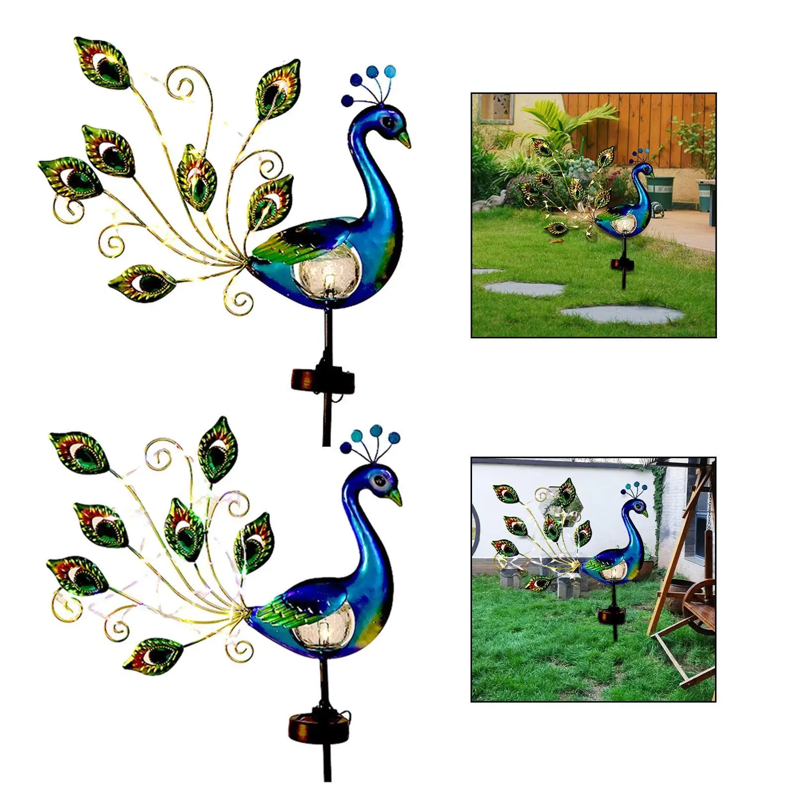 Metal Peacock Garden Solar Light Decorative Garden Stake Light Solar Powered for Pathway Outside Landscape Walkway Decoration