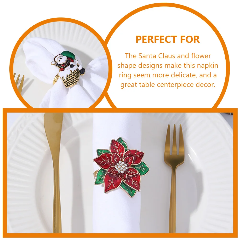 

10 Pcs Napkin Buckle Christmas Santa Claus Rings Xmas Decor Decoration Fancy Restaurant Accessory Holder Wedding