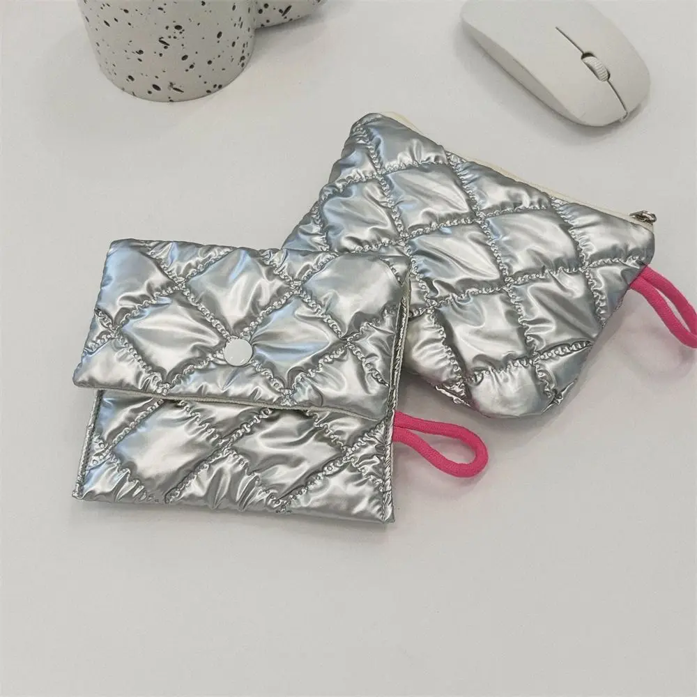 Love Rhombus Shape Silver Coin Purse Korean Style Ox Cloth Stuffed Cotton Storage Bag Cosmetic Bag Small Item Bag