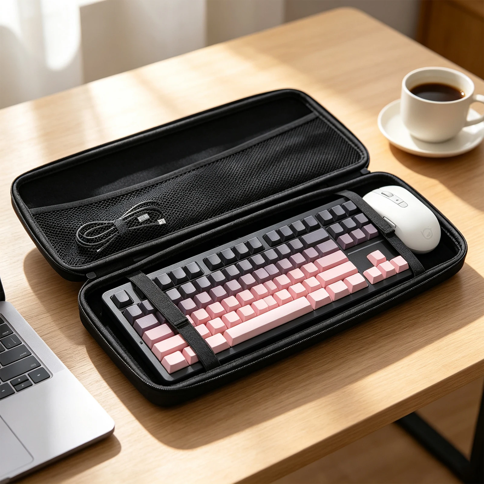 EVA Hard Shell Keyboard Mouse Carrying Case Waterproof Portable Travel Organizer Bag 300D Fabric
