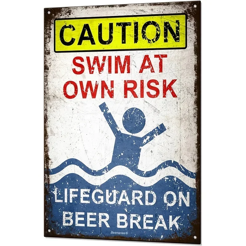 1pc Lifeguard On Beer Break Medium Metal Tin Sign Plaque Funny Pool Beach Bar Swimming 7.87*11.81in