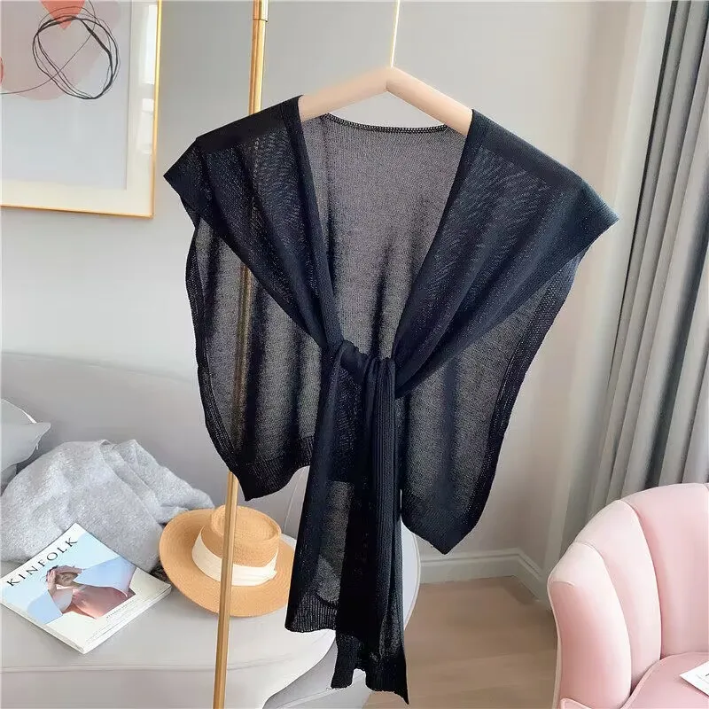 Summer Knotted Shoulder Sunscreen Shawl South Korean Knitted Cape Air-Conditioned Room Female Neck Protection Ice Silk Cloak P14