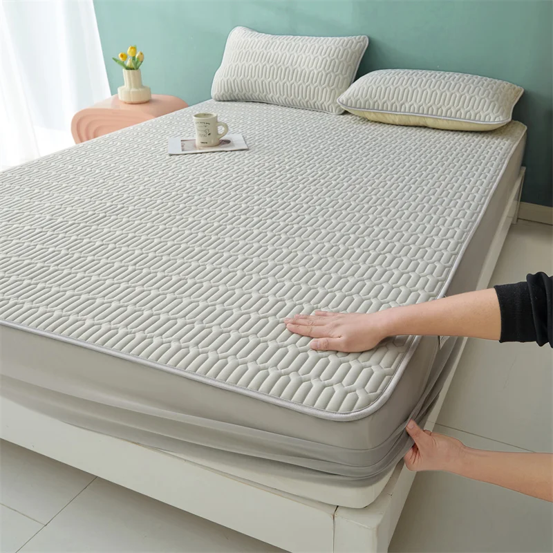 Solid Color Bed Cover Non-slip Bedspread Skin-friendly Mattress Cover Adults Kids Fitted Sheet 매트리스커버 (Pillowcase Need Order)