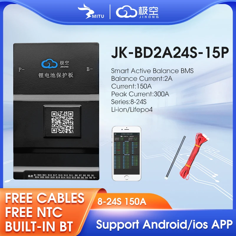 Jk BMS TB2A24S15P 8S 24S 150A 300A 14S 16S 17S 20S Smart Bluetooth Active Balance 24V 36V 48V 60V 72V Lifepo4 Li-Ion Lto Battery