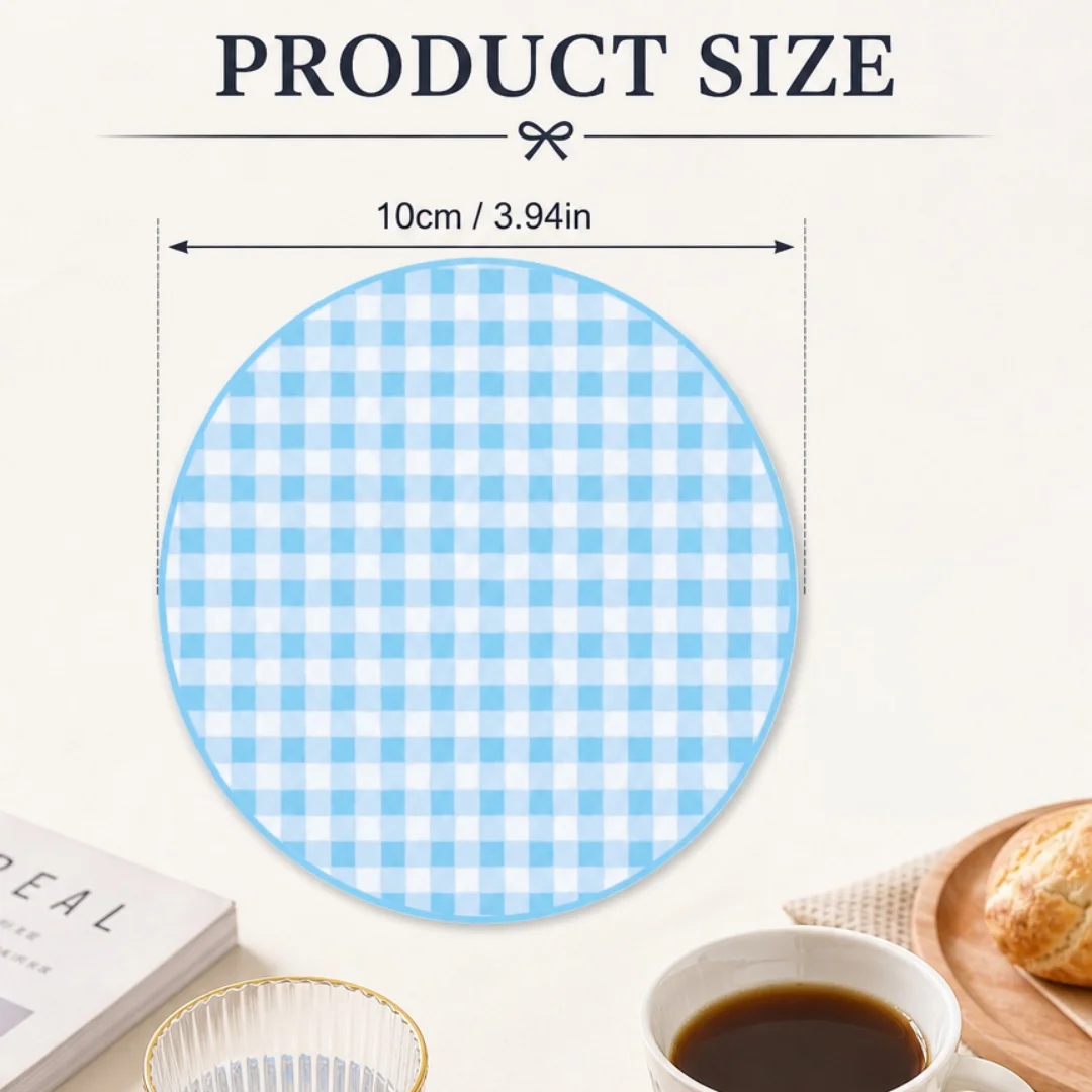 10/20/30pcs blue-and-white checkered round paper coasters table top protective pads coffee cups placing pads