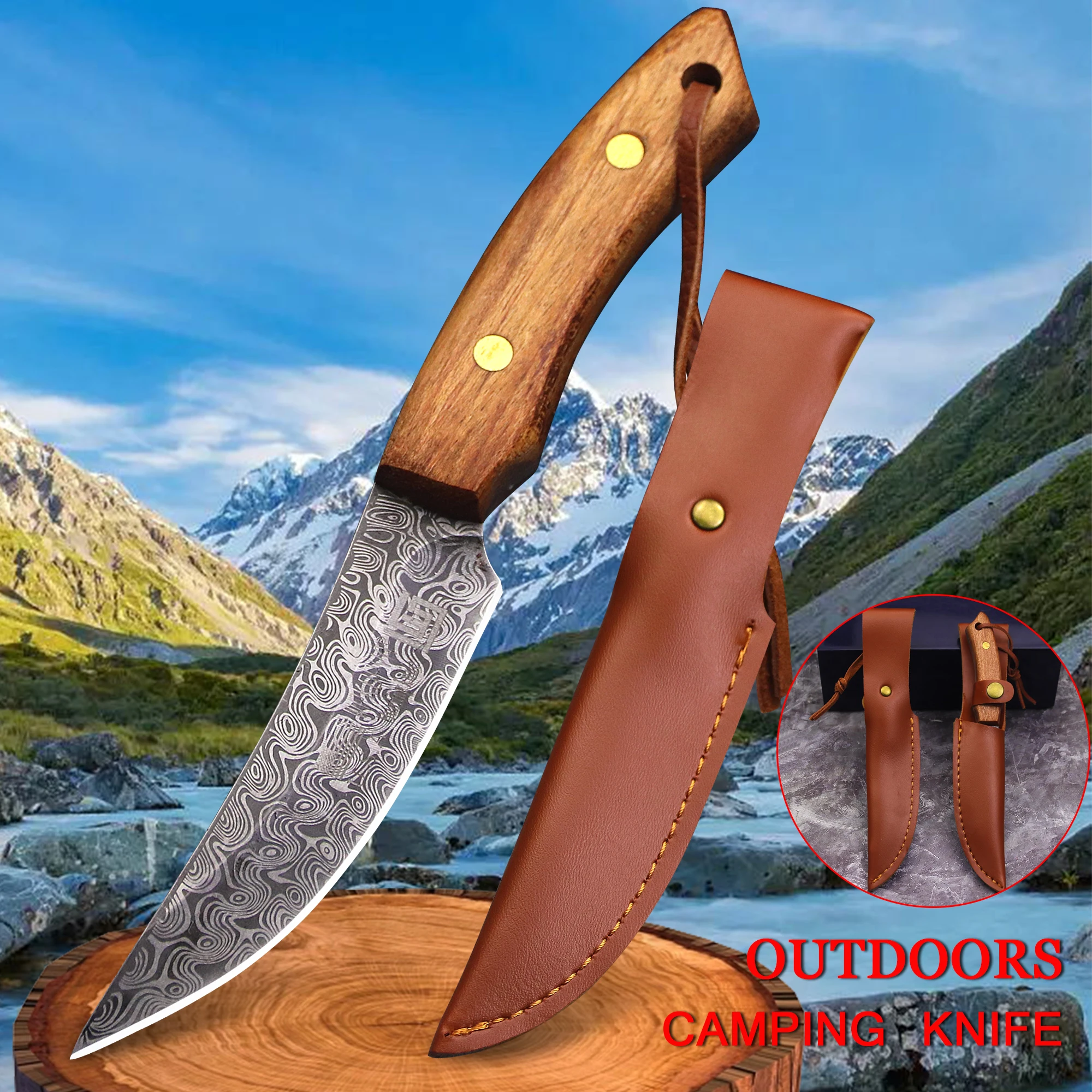 WPKOPYA 420 steel (corrosion grain) Outdoor full Tang straight knife + sheath, jungle camping knife, hunting knife, EDC knife