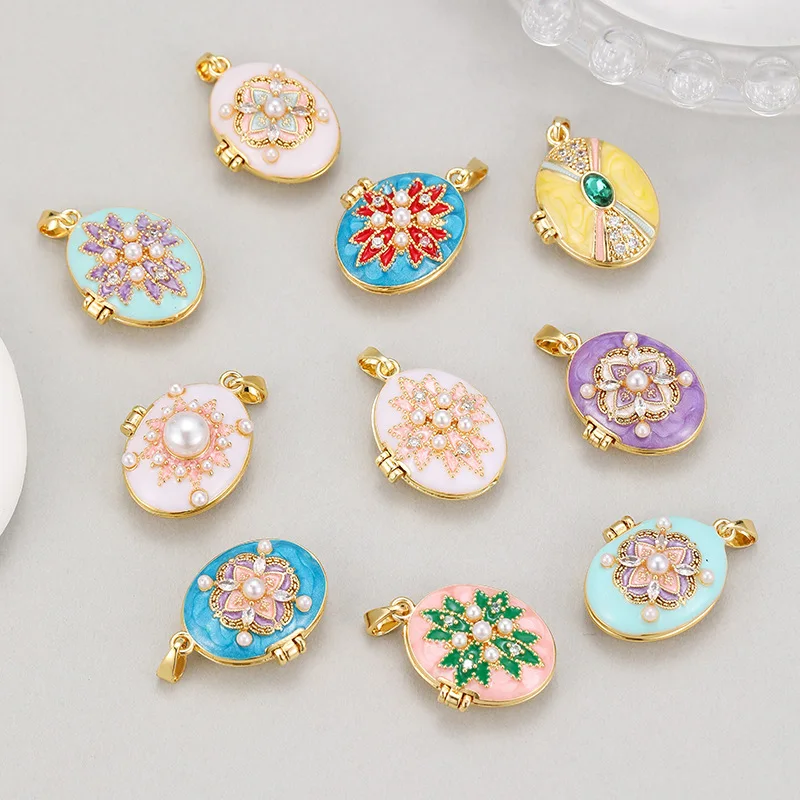 14pcs Mix Color DIY Copper Pearl Oil-drop Oval Shaped Pendant for Jewelry Making DIY Necklace Bracelet Accessories