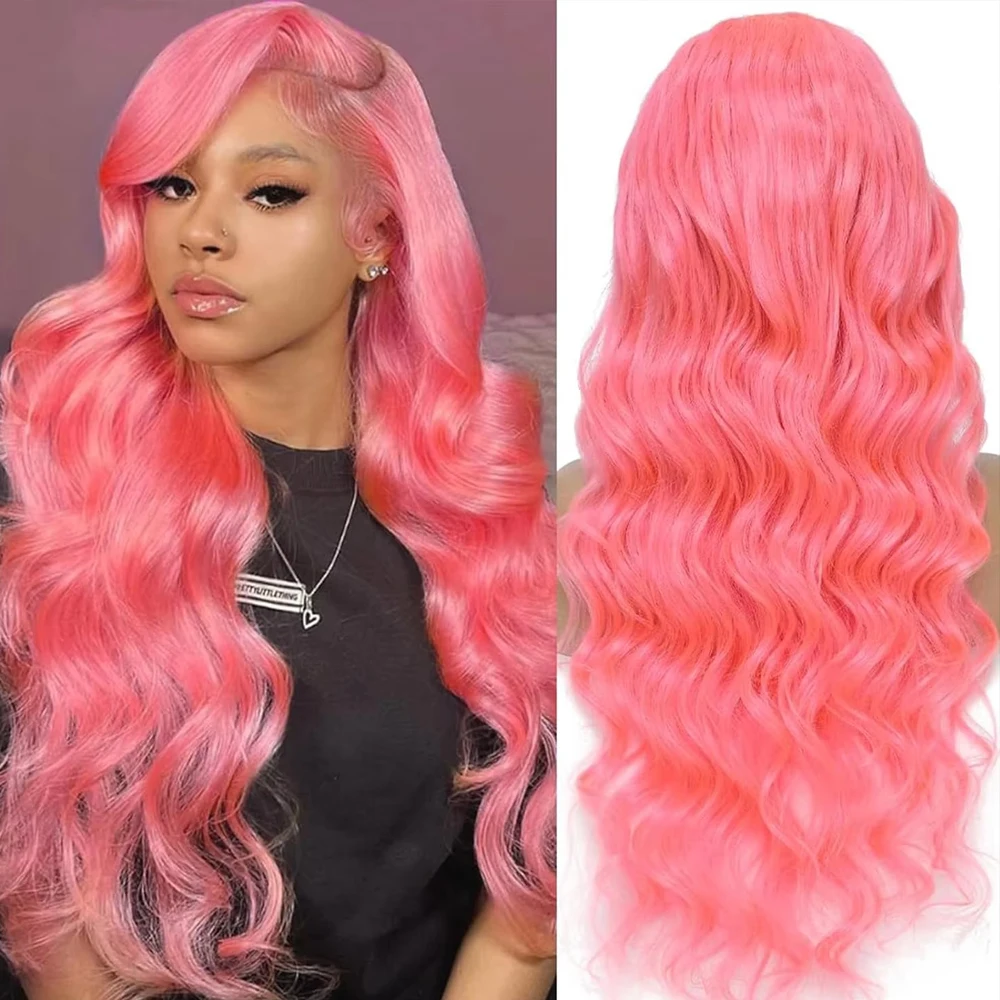 

Pink Body Wave Wigs Human Hair 13x6 HD Lace Frontal Human Hair Wig 200 Density Pre Plucked Pink Body Wave Human Hair For Women