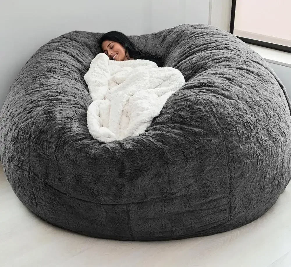 Giant Fluffy Fur Bean Bag Bed Slipcover Case Floor Seat Couch Futon Lazy Sofa Recliner Pouf  Empty Sofa Cover Furniture