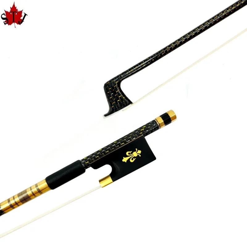 

1pcs best professional Gold Silk Braided Grid Carbon Fiber 4/4 Violin bow Fiddle Bow, white horesehair black horsetail