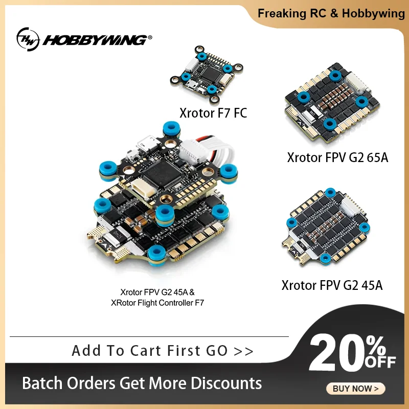 

Hobbywing Xrotor G2 4in1 ESC Competition 45A 65A 3-6S LiPo MPU6500 Flight Controller F7 AM-32 Firmware Stack ﻿