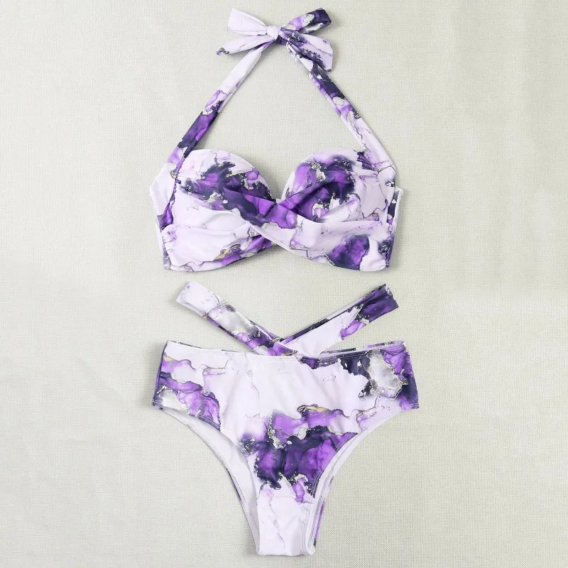 

Women's Beach Swimsuit Fashion Tie Dye Print Two-piece Beach Surfing Bikini Brazilian Popular Women's Swimsuit
