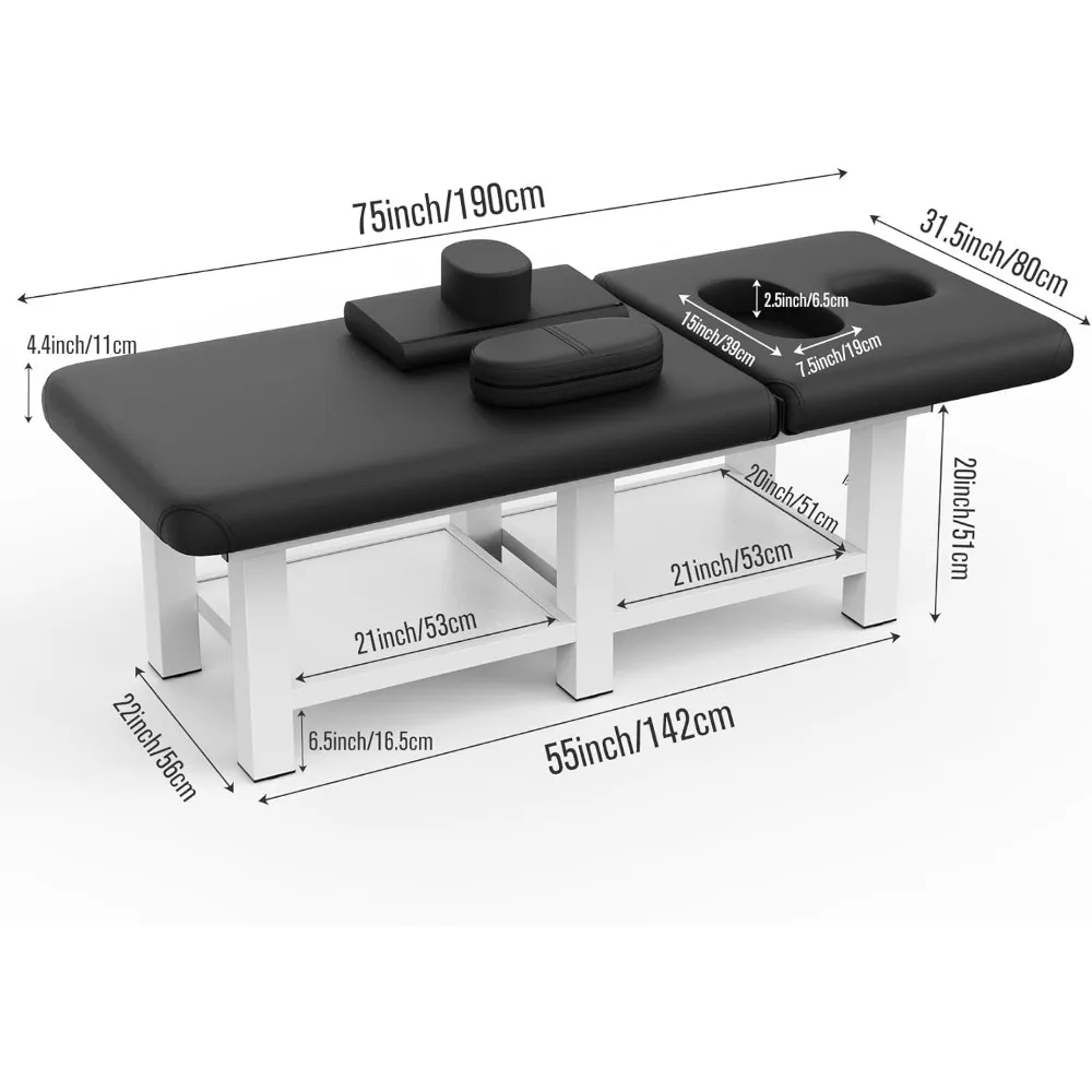 Massage Table, Metal Frame PU Leather Physical Therapy Table Spa Lash Bed Professional Equipment