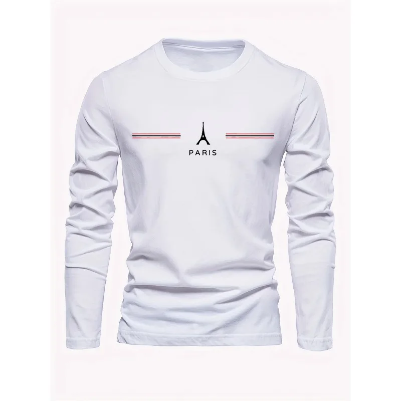

Парижский буквенный узор, дышащая, быстросохнущая, свободная и удобная повседневная повседневная футболка с длинными рукавами и круглым вырезом с 3D принтом