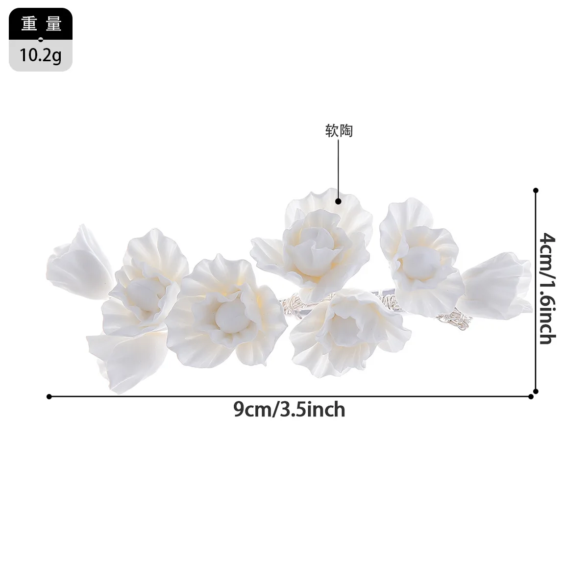 SLBRIDAL Handgefertigte Ins-Style Haarspangen aus Legierung mit Keramikblumen und Kristallen, Braut-Haarschmuck, Hochzeits-Kopfschmuck, Damen-Haaraccessoires – Detail 6