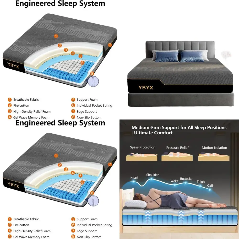 12 Inch Hybrid Mattress with Memory Foam & Pillow Top - Medium Firm, Motion Isolation, Edge Support, Pressure Relief - Bed in a