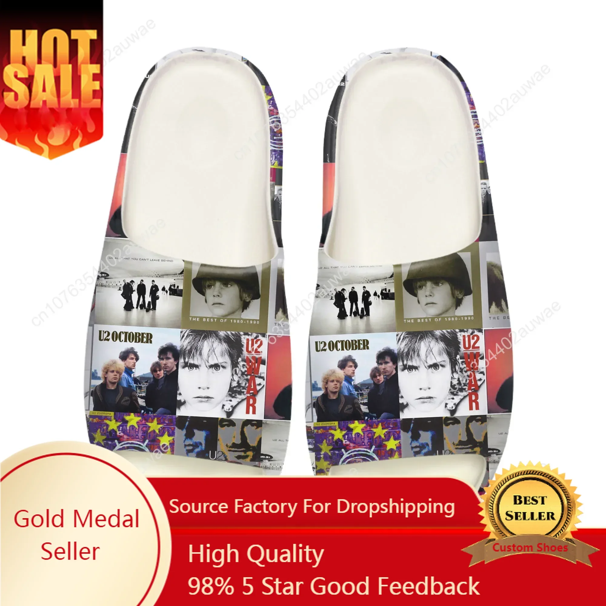 

U2 Rock Band Soft Sole Sllipers Home Clogs Step on Water Shoes Mens Womens Teenager Customize Bathroom Beach on Shit Sandals