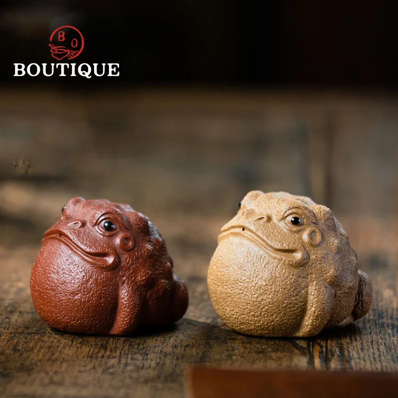 

Handmade Yixing Boutique Purple Clay Tea pet Three-legged Golden Toad Ornaments Sculpture Crafts Home Tea Set Decor Accessories