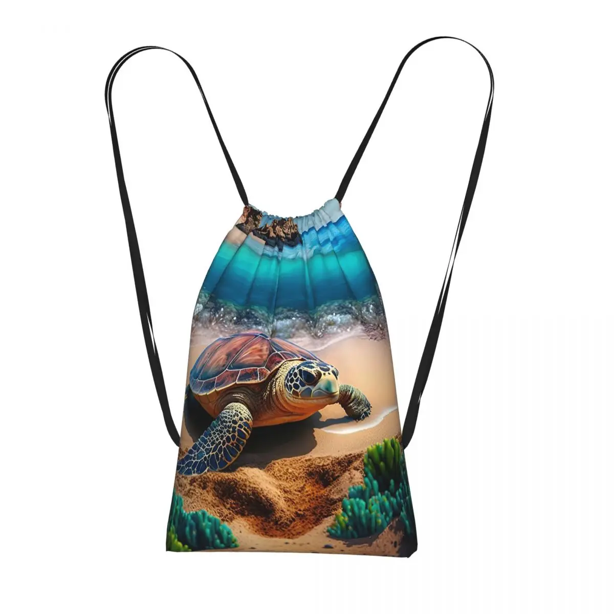 

Рюкзаки с изображением морской черепахи на пляже, модные сумки на шнурке, сумки для мелочей, сумки для книг для мужчин, женщин и студентов