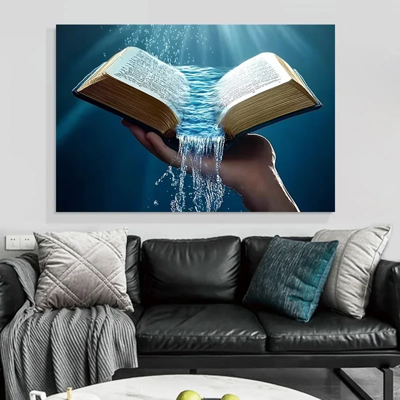Multiple sizes 1pc frameless Canvas Painting,The Bible and The Water of Life Divine Wisdom Poster and Prints Canvas Painting Wal