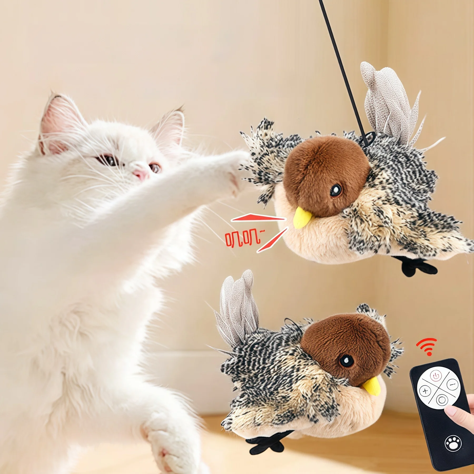 Flappy Bird Interactive Cat Toy USB Rechargeable Pet Cat Plush Toy Flapping Bird Toy Stimulate Hunting Instincts Remote Control