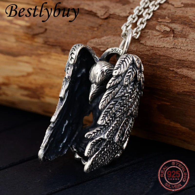 

GenuineS925 Silver Eagle Pendant for Men, Retro 3D Relief Wings Pendant, Personalized Punk Rock Jewelry