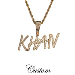 Bling Cubic Zirconia Customized Lettes Nameplate Personalised Small Brush Letter Pendant Necklace Personalised Monogram Necklace