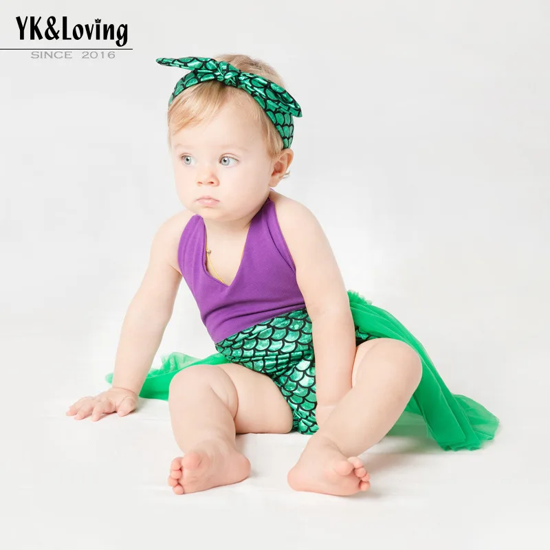 

Mermaid Romper for Girls Halloween Costume for Kids Toddlers Fly Sleeve Princess Jumpsuit Swimsuit Summer Baby Bodysuit 2023