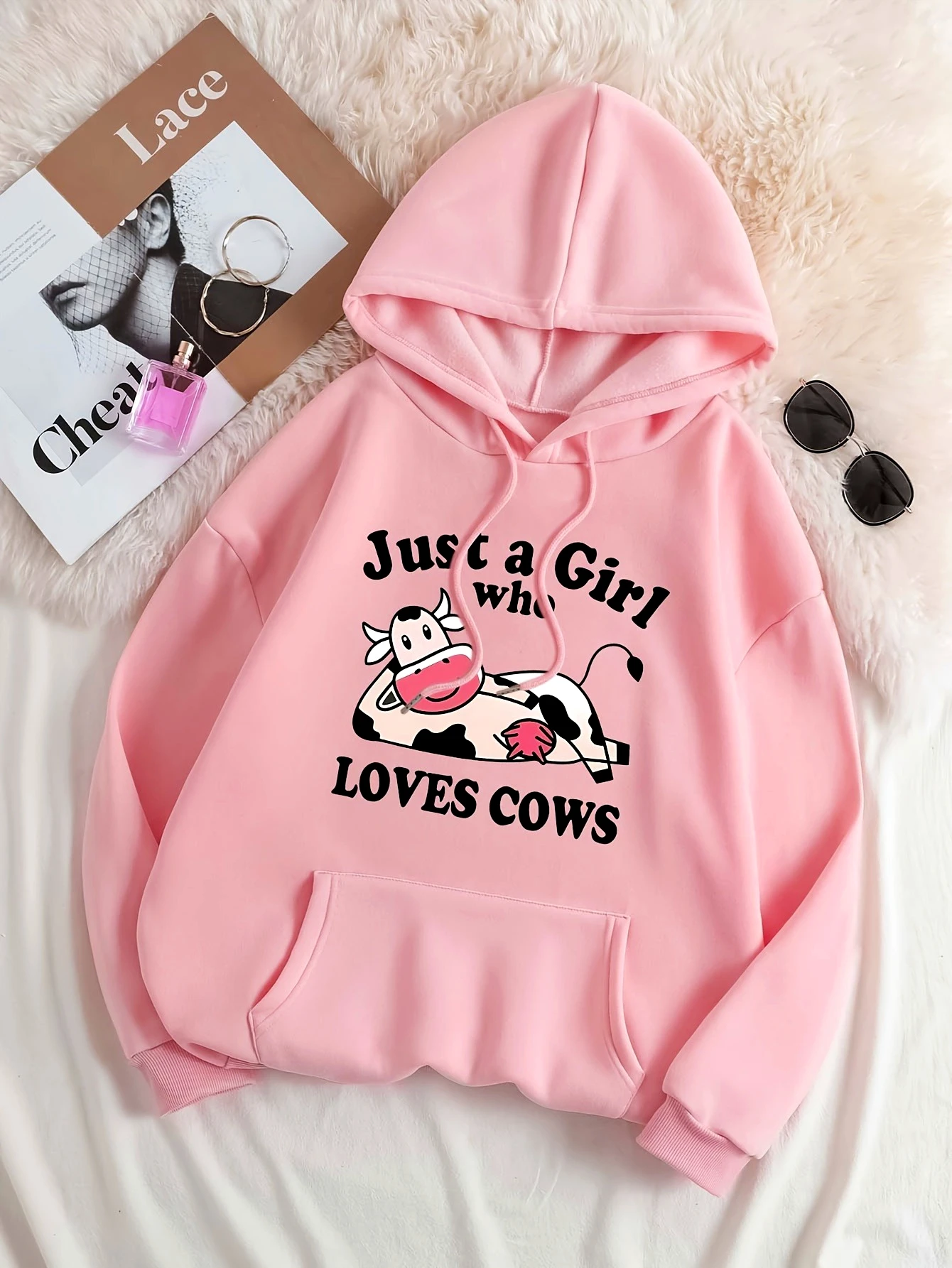 مجرد فتاة تحب الأبقار المطبوعة هوديي البلوز المرأة الخريف/الشتاء أعلى جولة الرقبة عارضة طويلة الأكمام الملابس