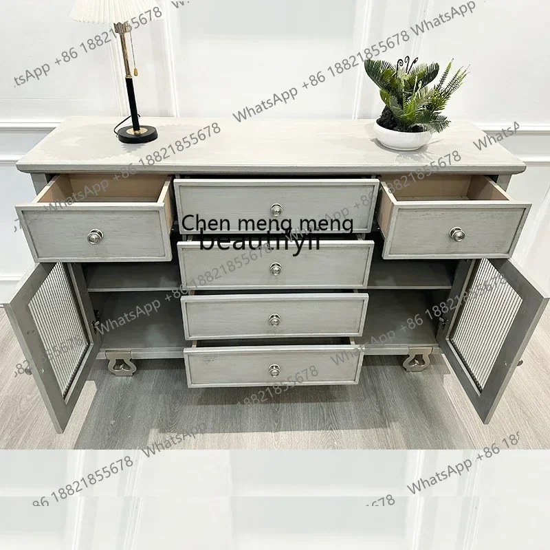 

ss8350 American retro solid wood dining side cabinet decoration modern simple storage porch storage cabinet