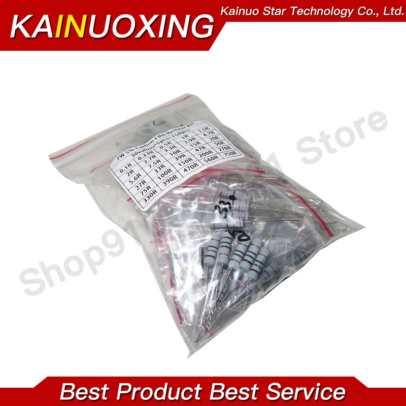 150PCS 300PCS Resistor Kit 1W 2W 3W 5W 5% 30values X 10PCS Carbon Film Resistance 0.1-750 ohm Set 1k-820K 30values X 5PCS