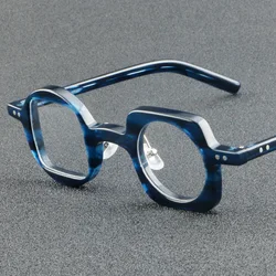 Pop Vintage Round in Square Eyeglasses Frame High-end Acetate Nearsight Eyewear Fashion ALL-MATCH Spectacles