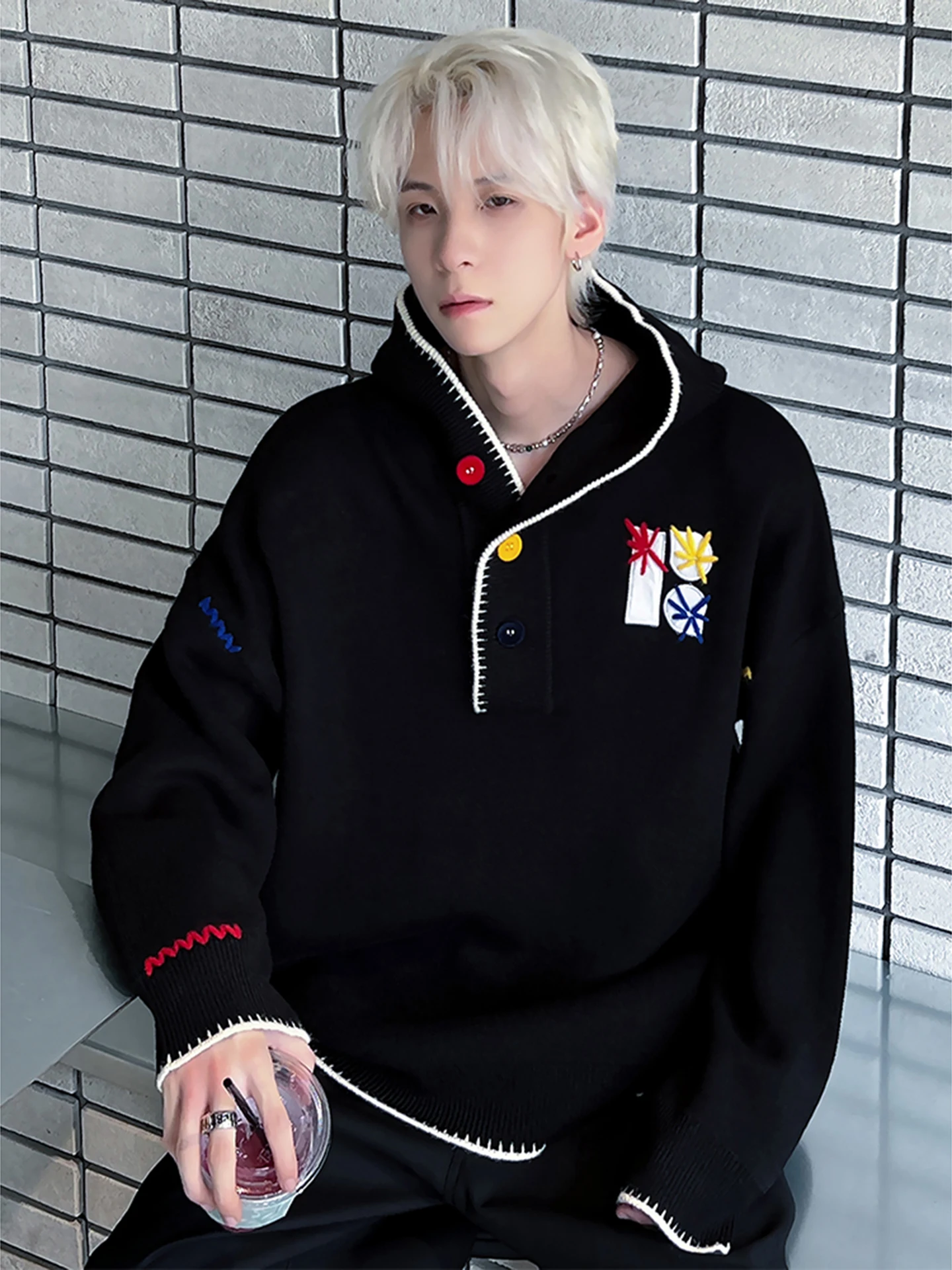 ルーズフィット フード付きニットウェア ジャケット メンズ カジュアルスタイル ティーンエイジャー フルジッパーデザイン 快適で通気性のあるソフトアクリル生地