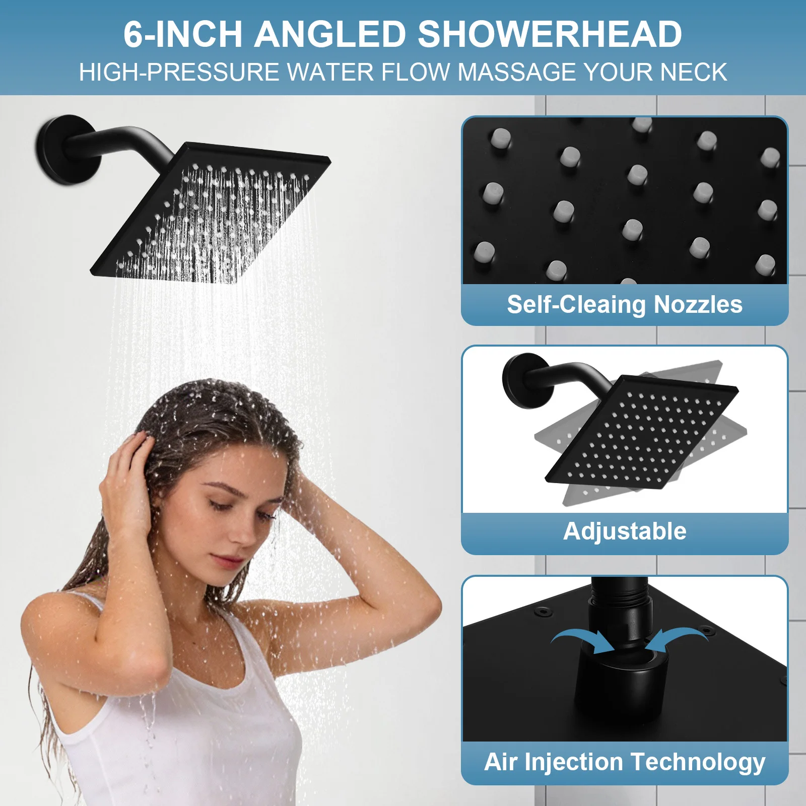 Shower Combo Set W/ 12in Ceiling Mount 6in Wall Mount Showers Head Push Button Diverter with 2 in 1 Handheld for Bathroom Hotel