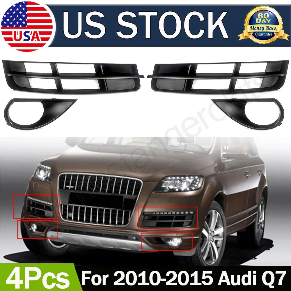 4Pcs Upper&Lower Bumper Fog Light Grill Cover Trim For Audi Q7 Standard 2010-15