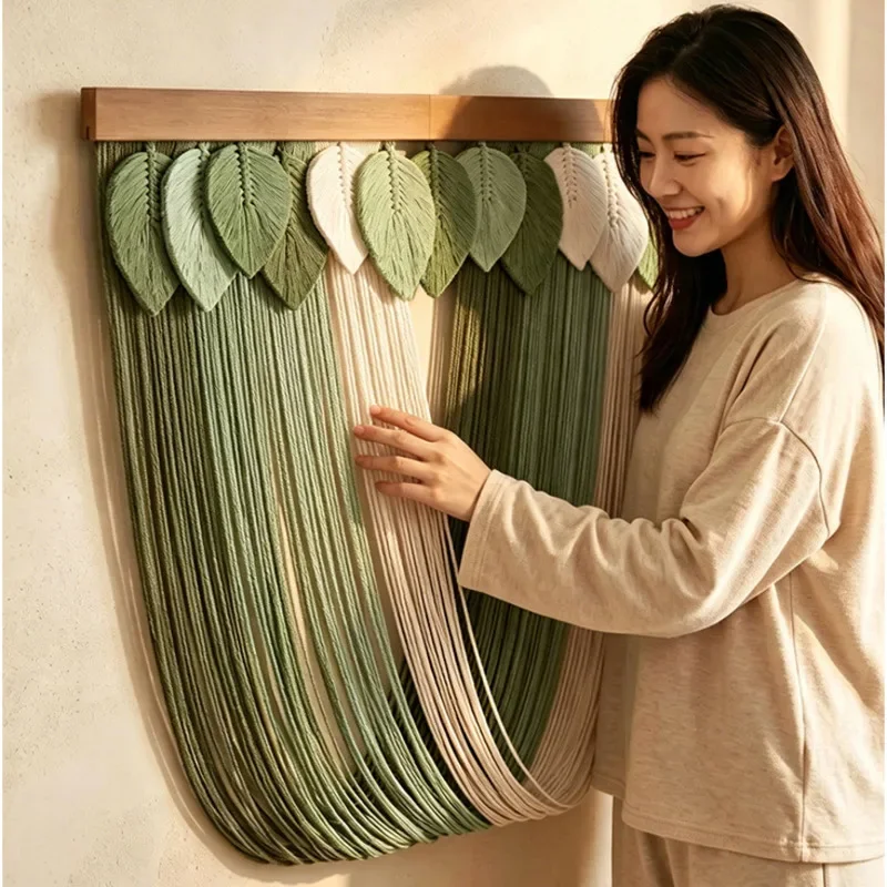 80x73cm Macrame Leaf Wall Hanging Tapestry Boho Handmade Woven Cotton Rope Bedroom Living Room Wall Decorations Home Decor
